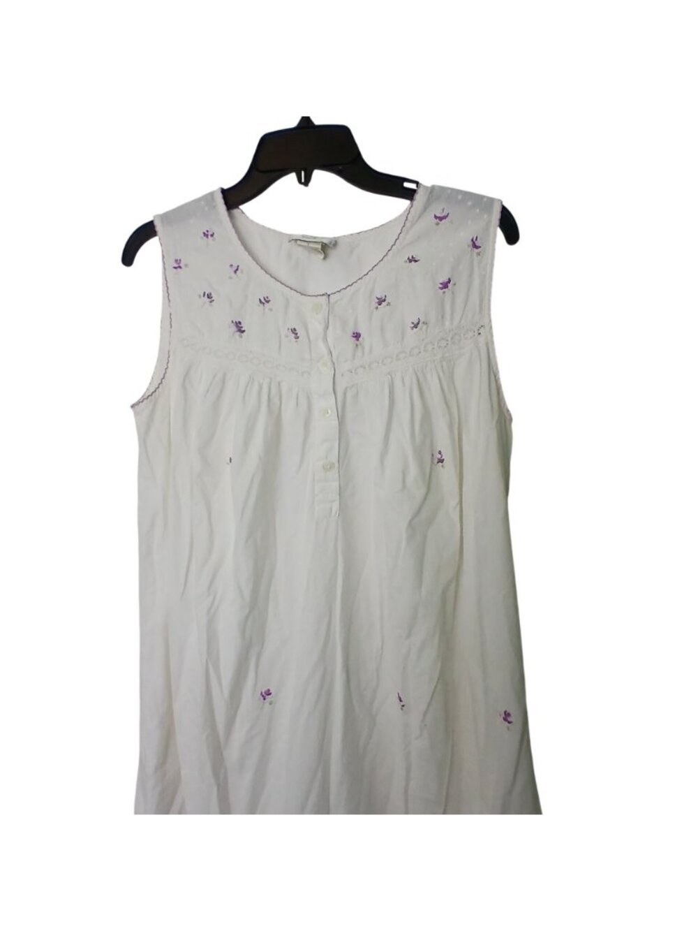Amanda Stewart Nightgown Sz L White Sleeveless Floral Embroidered Cotton #D-46 - Picture 8 of 9